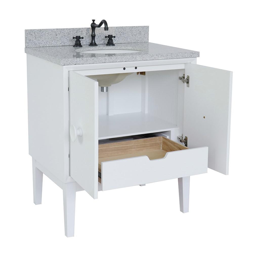31 Single vanity in White finish with Gray granite top and oval sink. Picture 5