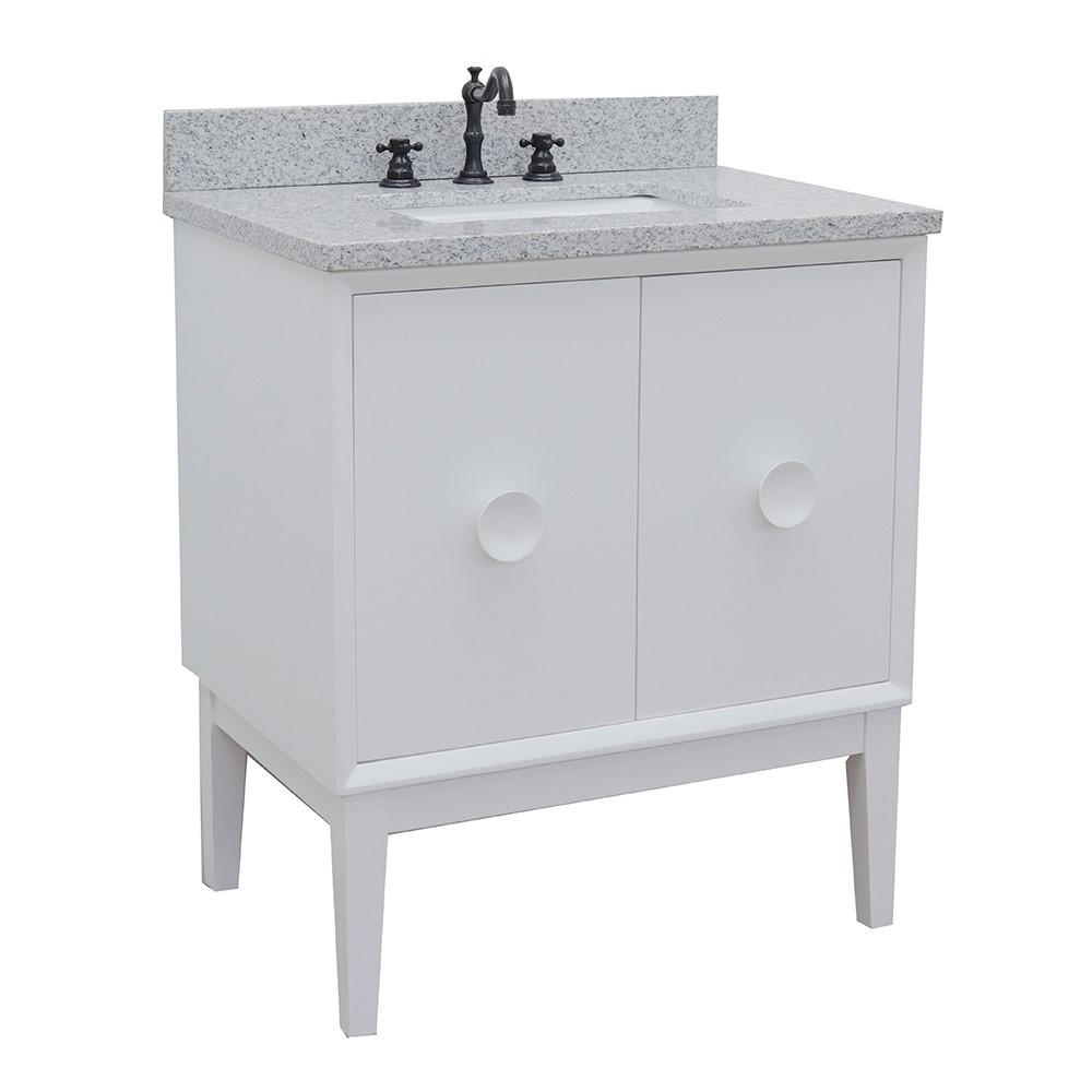31 Single vanity in White finish with Gray granite top and rectangle sink. Picture 3