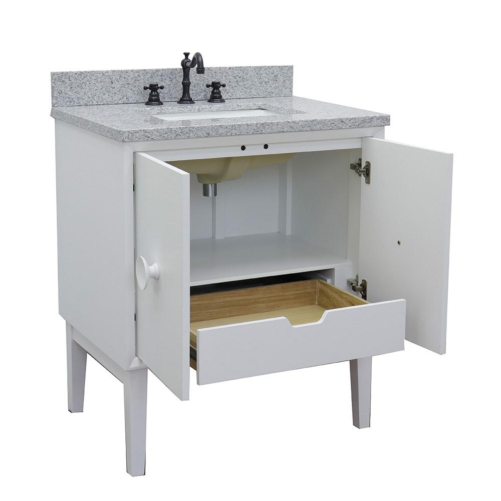 31 Single vanity in White finish with Gray granite top and rectangle sink. Picture 6