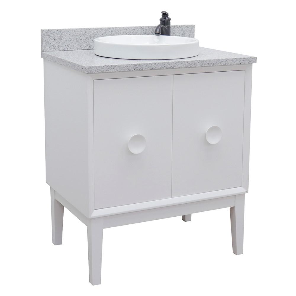 31 Single vanity in White finish with Gray granite top and rectangle sink. Picture 1