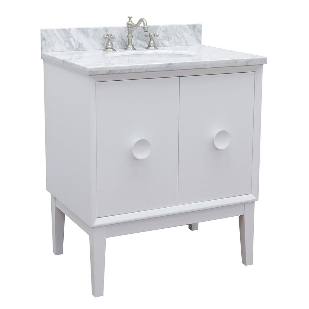 31 Single vanity in White finish with White Carrara top and oval sink. Picture 1