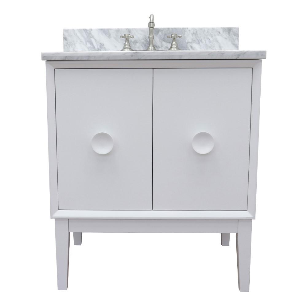 31 Single vanity in White finish with White Carrara top and oval sink. Picture 3