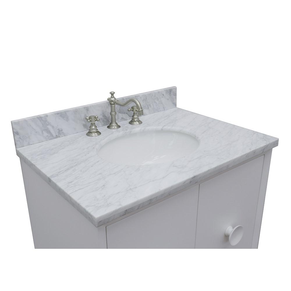 31 Single vanity in White finish with White Carrara top and oval sink. Picture 4