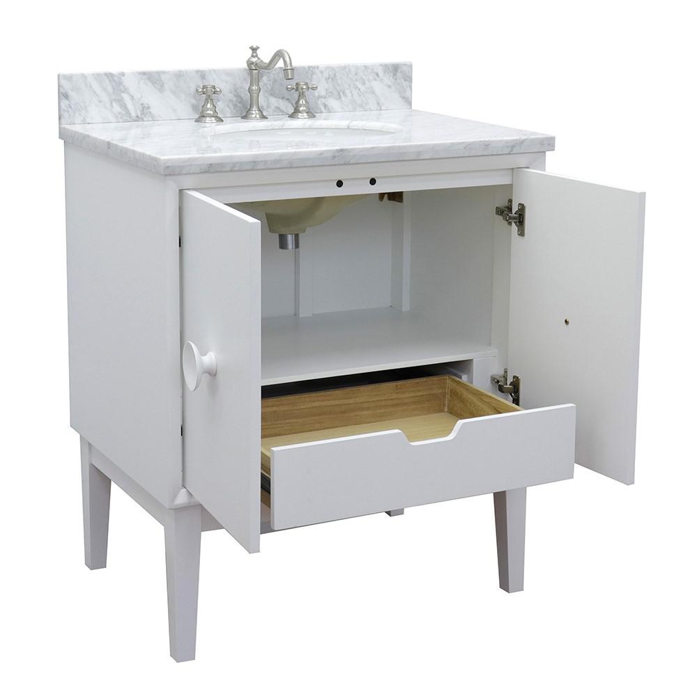 31 Single vanity in White finish with White Carrara top and oval sink. Picture 5