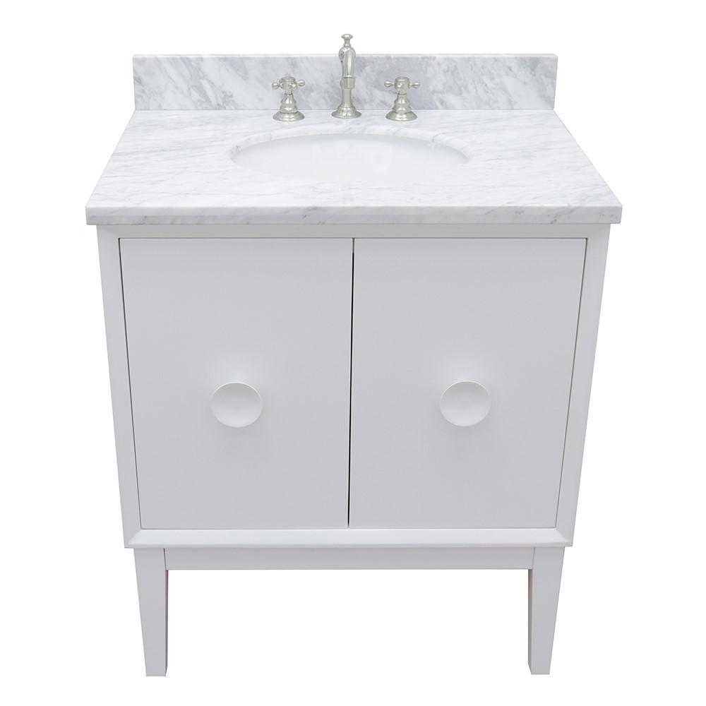 31 Single vanity in White finish with White Carrara top and oval sink. Picture 7