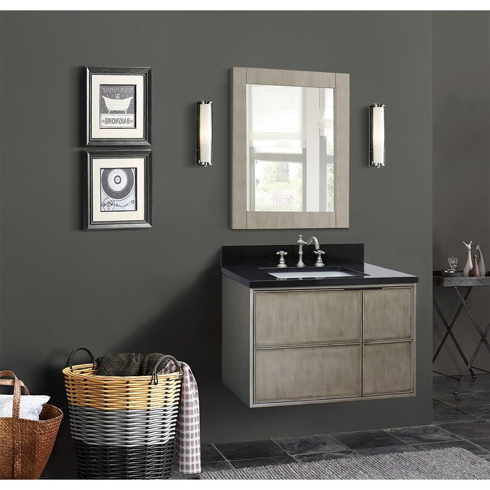 Single wall mount vanity in Linen Brown with Black Galaxy top and rectangle sink. Picture 2