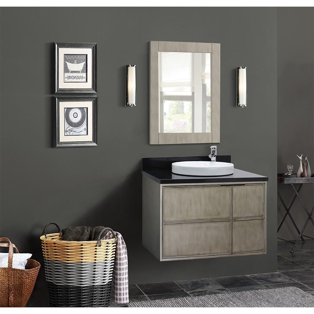 Single wall mount vanity in Linen Brown with Black Galaxy top and rectangle sink. Picture 15