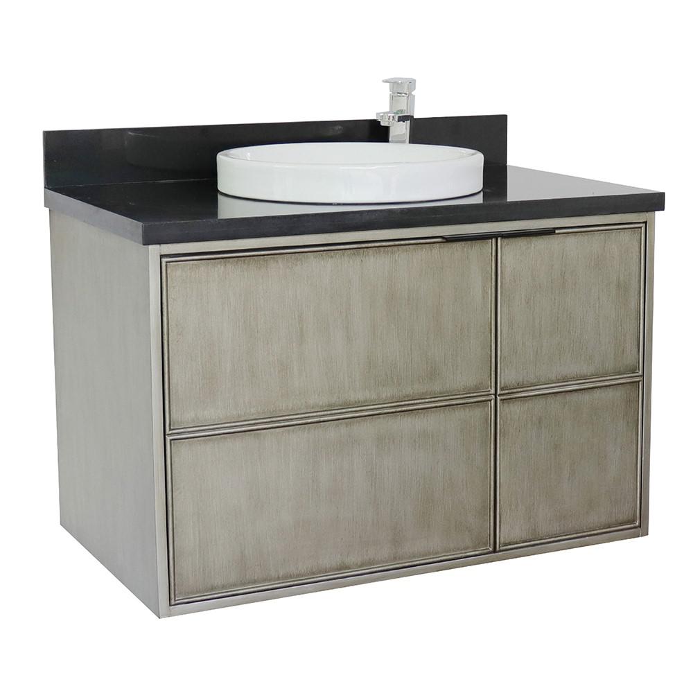 Single wall mount vanity in Linen Brown with Black Galaxy top and rectangle sink. Picture 16