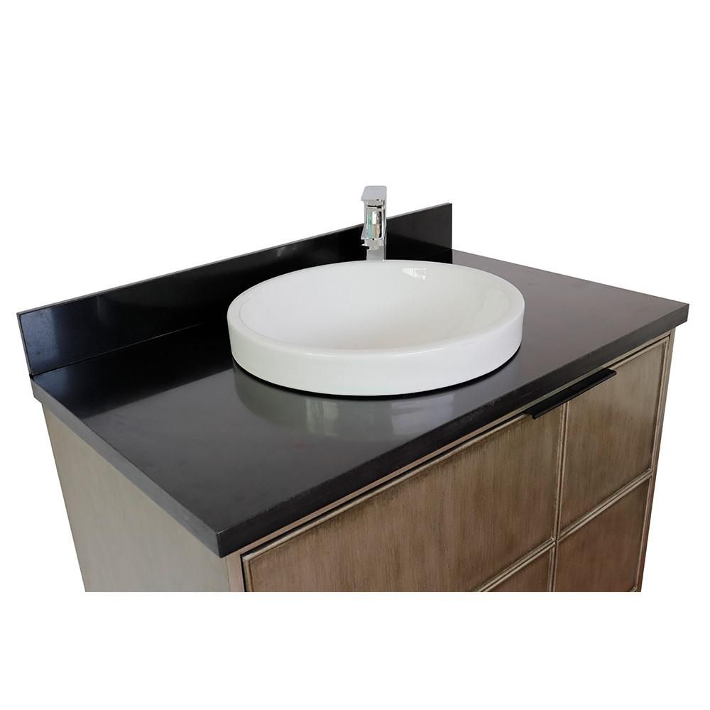 Single wall mount vanity in Linen Brown with Black Galaxy top and rectangle sink. Picture 20