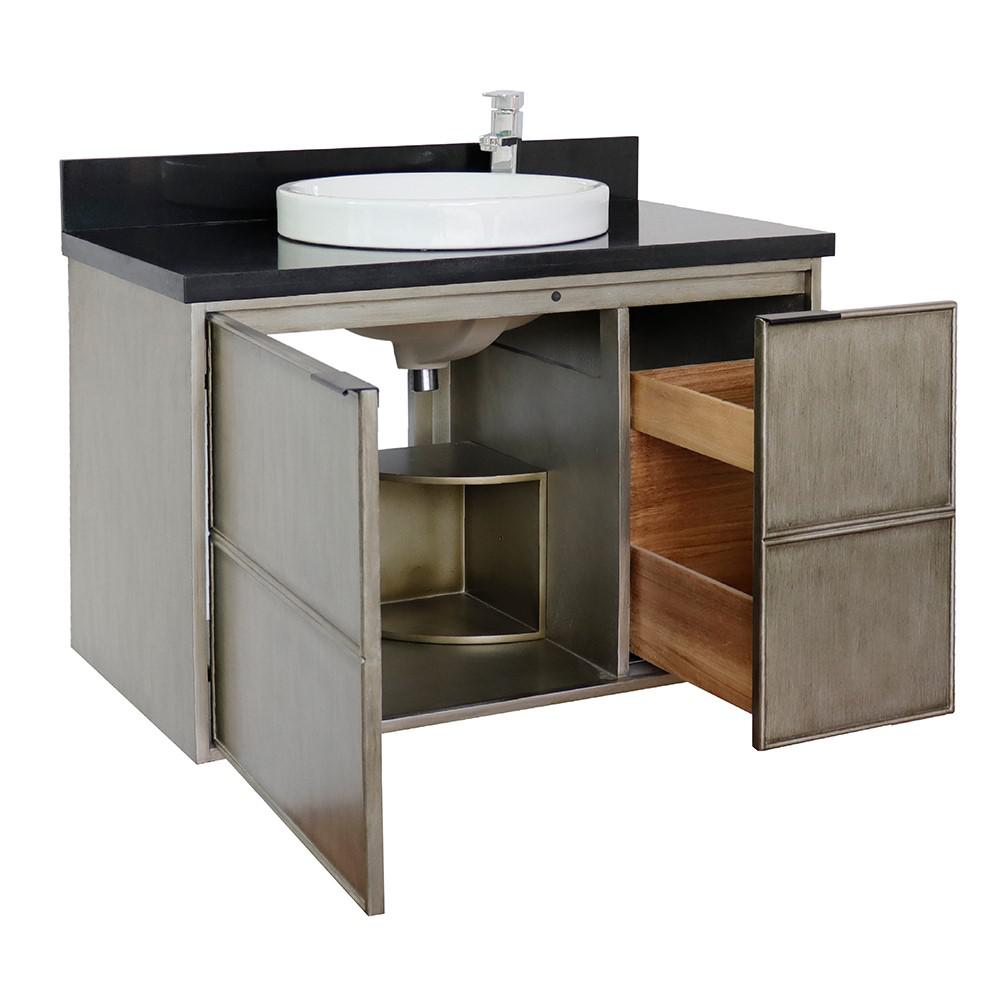Single wall mount vanity in Linen Brown with Black Galaxy top and rectangle sink. Picture 21