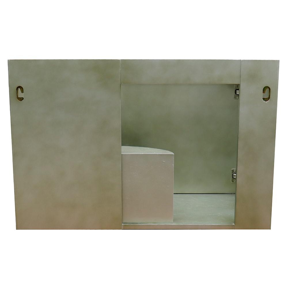 Single wall mount vanity in Linen Brown with Gray granite top and oval sink. Picture 9