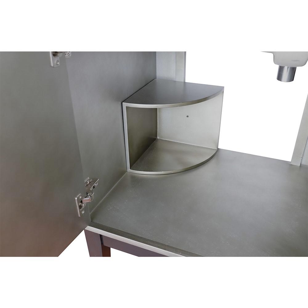 Single wall mount vanity in Linen Brown with Gray granite top and rectangle sink. Picture 5