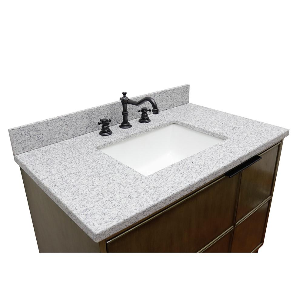Single wall mount vanity in Linen Brown with Gray granite top and rectangle sink. Picture 8