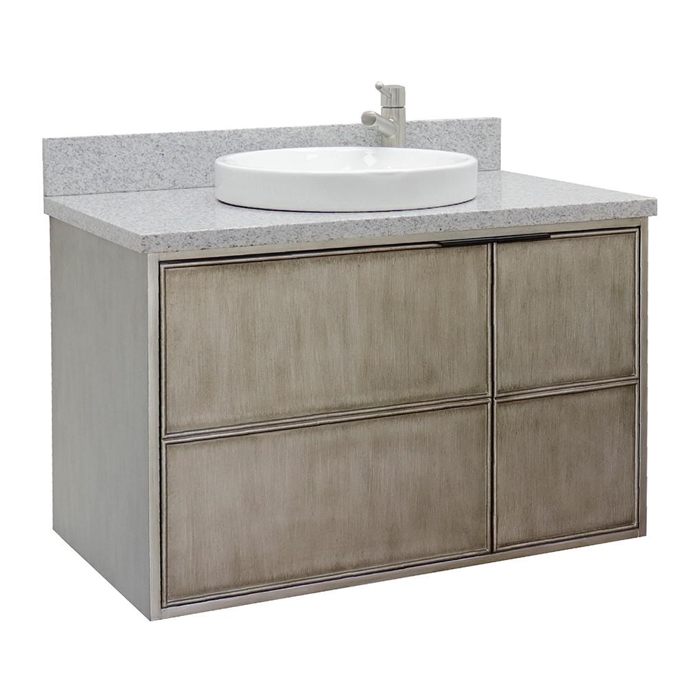 Single wall mount vanity in Linen Brown with Gray granite top and rectangle sink. Picture 16