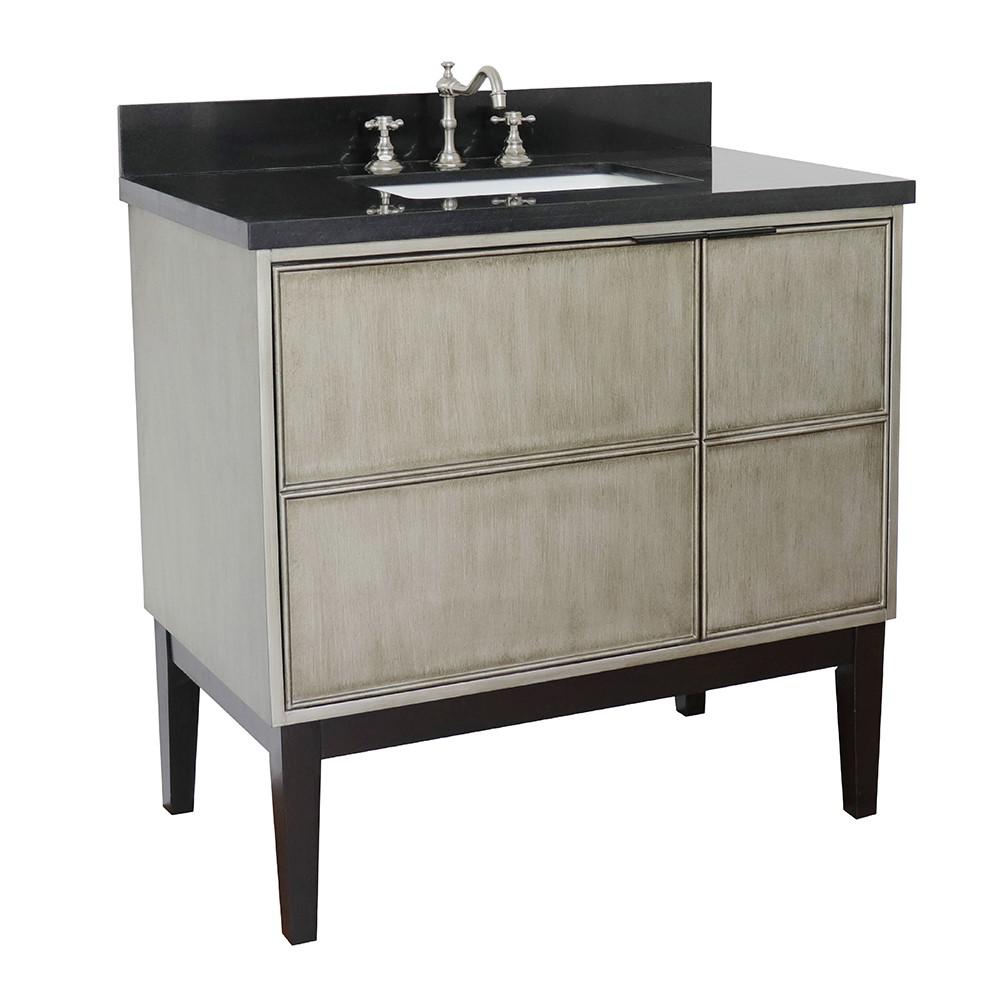 37 Single vanity in Linen Brown finish with Black Galaxy top and rectangle sink. Picture 3