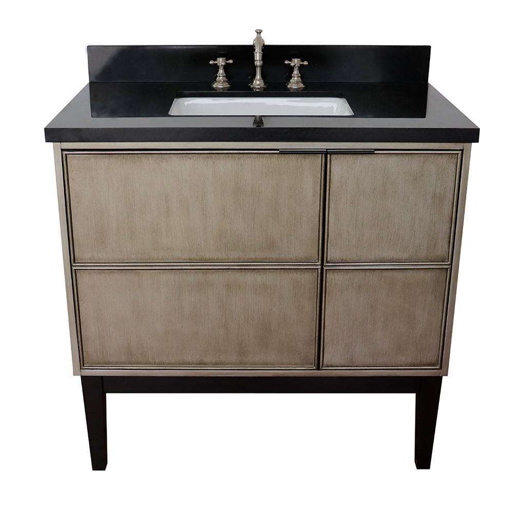 37 Single vanity in Linen Brown finish with Black Galaxy top and rectangle sink. Picture 7