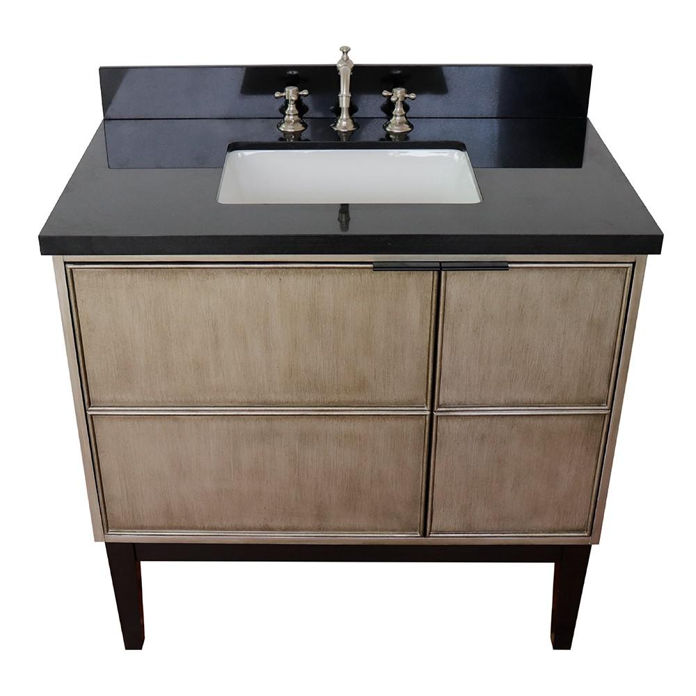 37 Single vanity in Linen Brown finish with Black Galaxy top and rectangle sink. Picture 11
