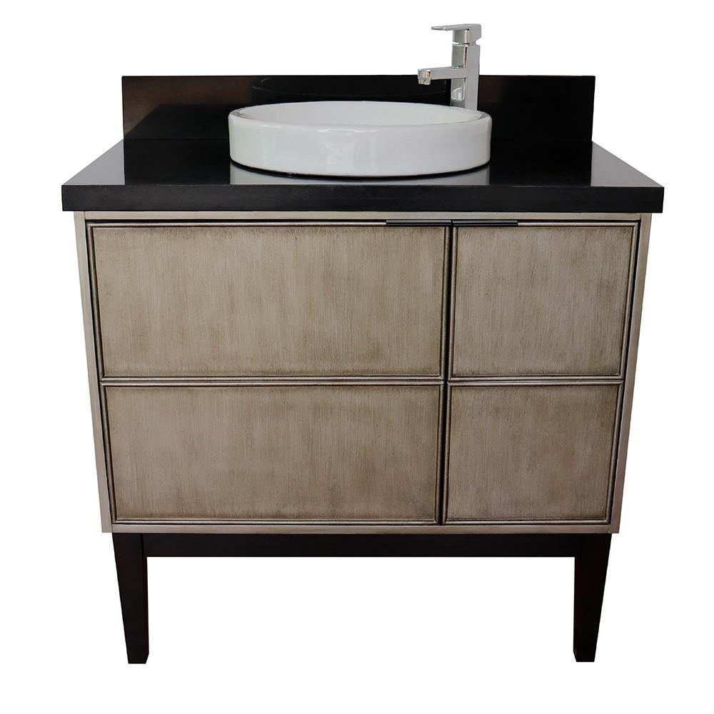 37 Single vanity in Linen Brown finish with Black Galaxy top and rectangle sink. Picture 19
