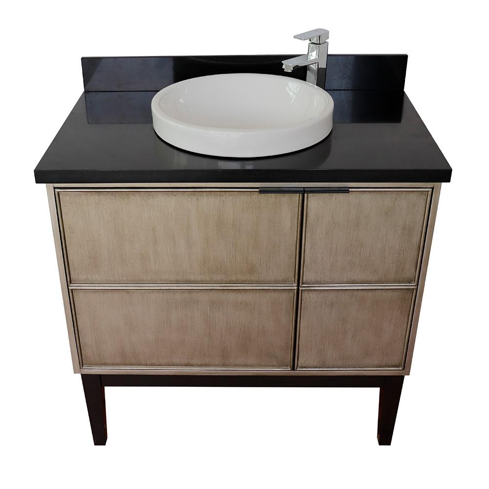 37 Single vanity in Linen Brown finish with Black Galaxy top and rectangle sink. Picture 23