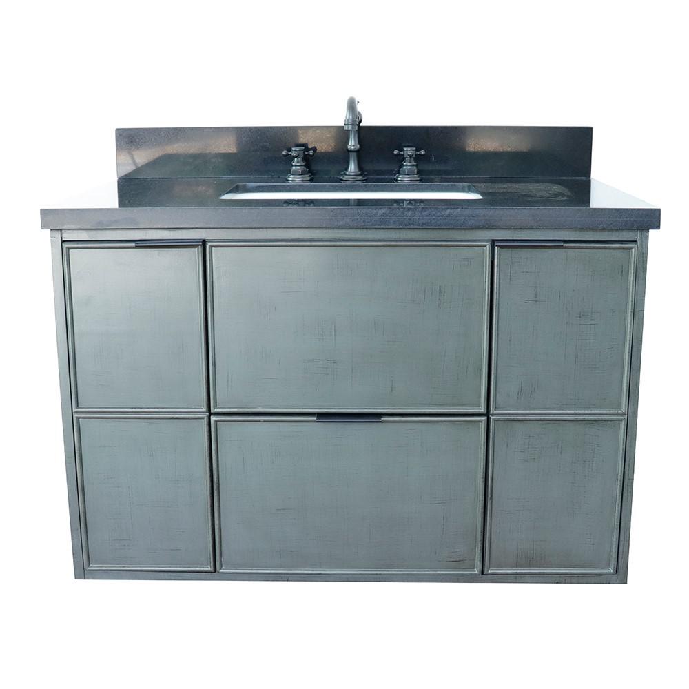 Single wall mount vanity in Linen Gray with Black Galaxy top and rectangle sink. Picture 7