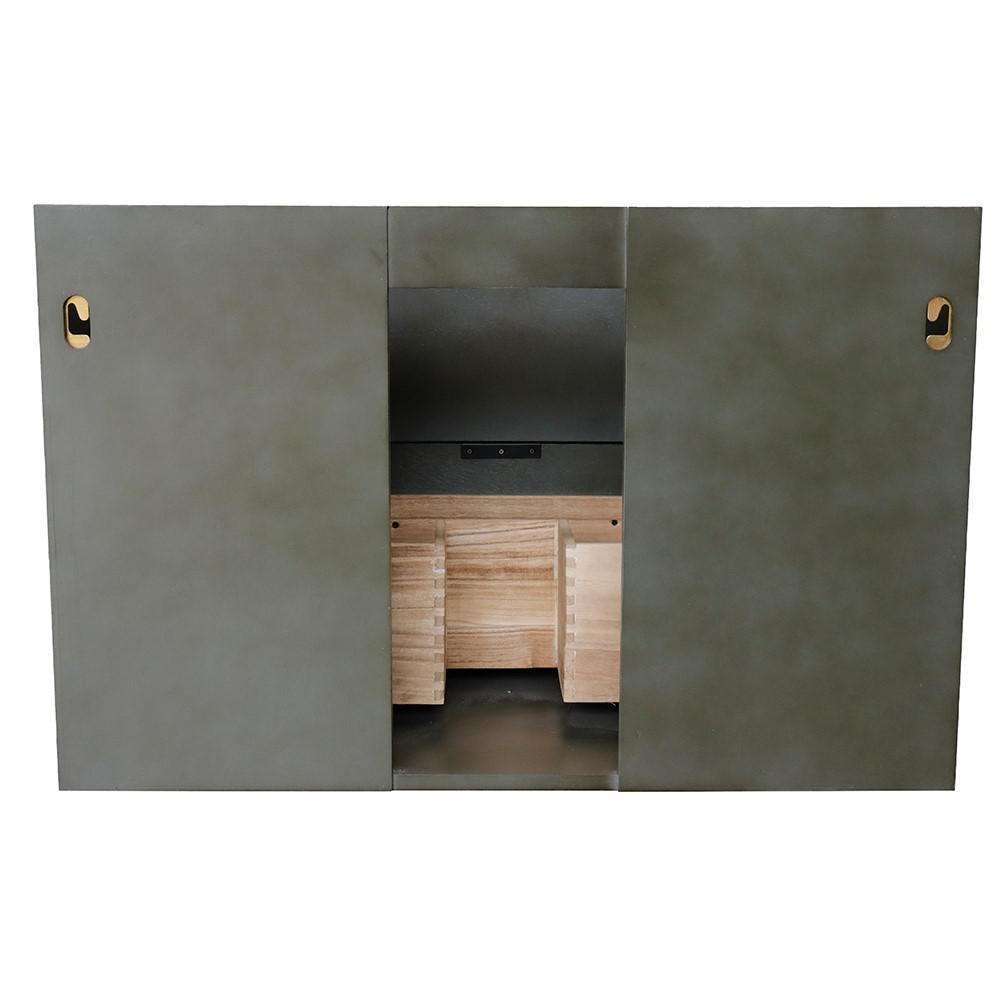 Single wall mount vanity in Linen Gray with Black Galaxy top and rectangle sink. Picture 10