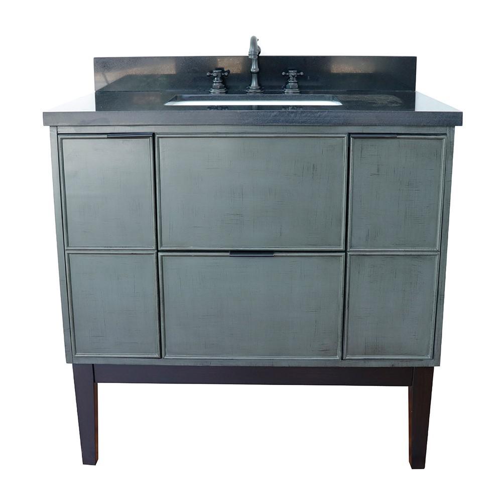 37 Single vanity in Linen Gray finish with Black Galaxy top and rectangle sink. Picture 8