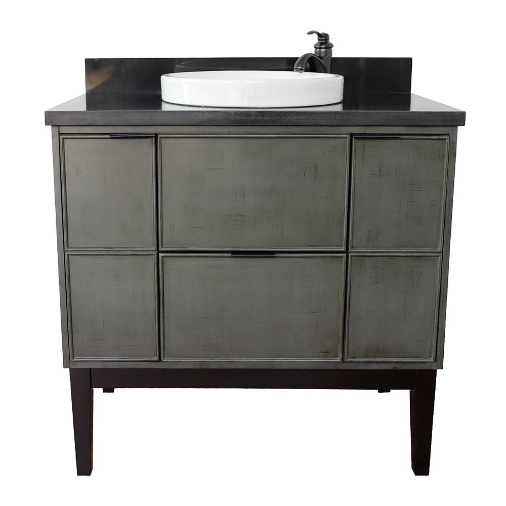 37 Single vanity in Linen Gray finish with Black Galaxy top and rectangle sink. Picture 22