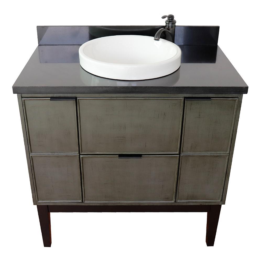 37 Single vanity in Linen Gray finish with Black Galaxy top and rectangle sink. Picture 26