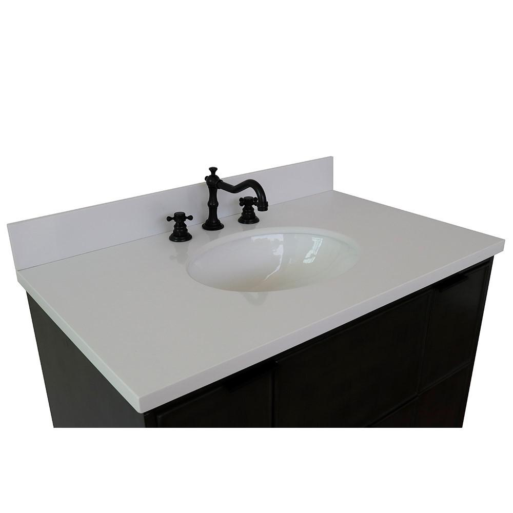 37 Single vanity in Linen Gray finish with White Quartz top and oval sink. Picture 9