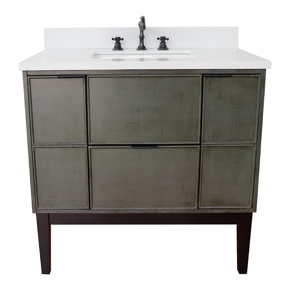 37 Single vanity in Linen Gray finish with White Quartz top and rectangle sink. Picture 8