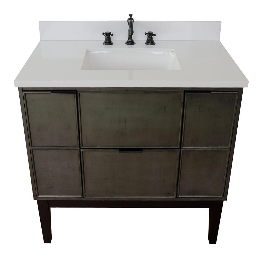 37 Single vanity in Linen Gray finish with White Quartz top and rectangle sink. Picture 12