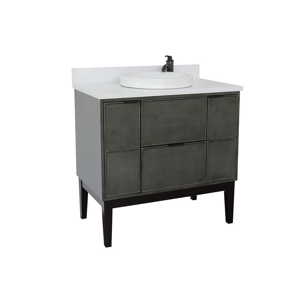 37 Single vanity in Linen Gray finish with White Quartz top and rectangle sink. Picture 17