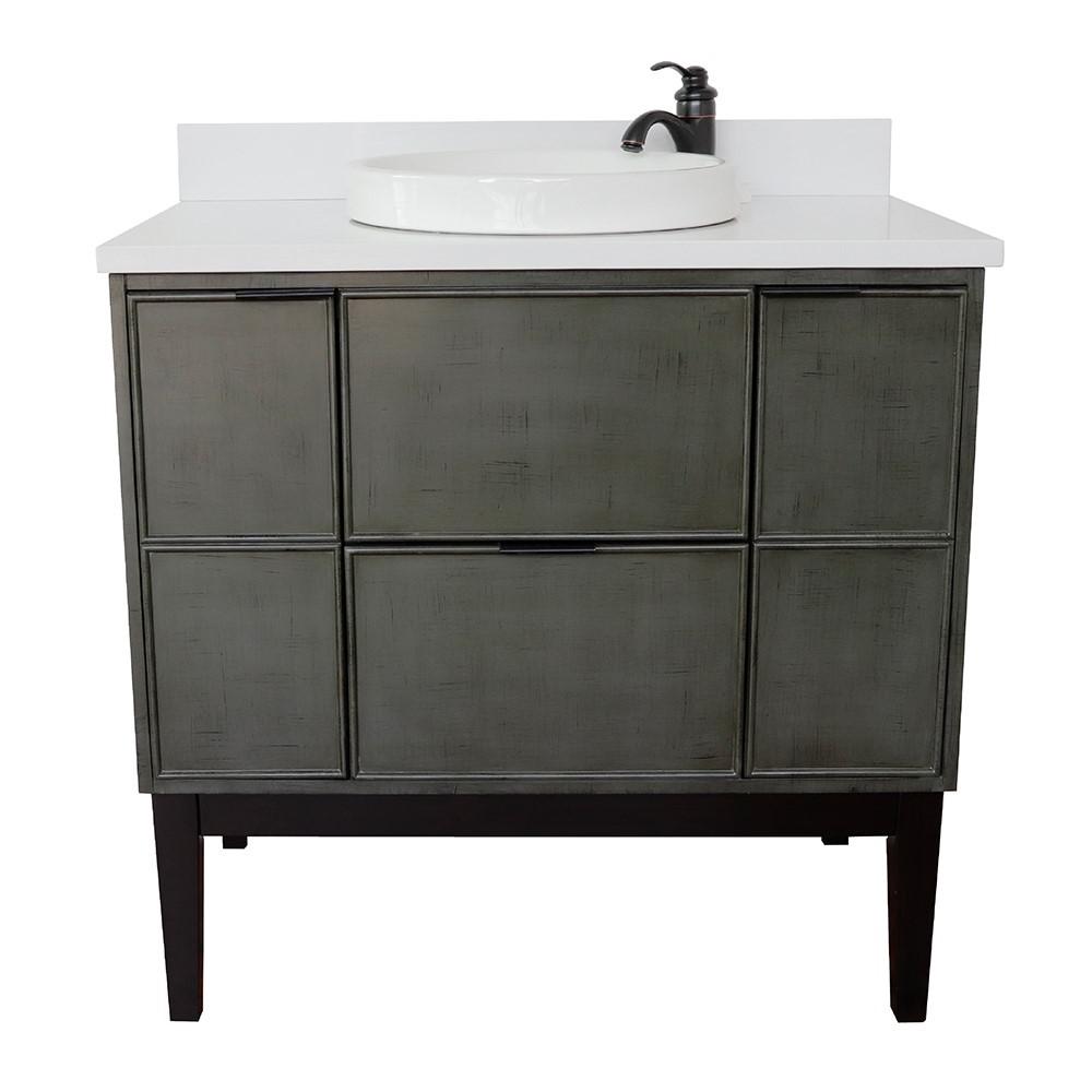 37 Single vanity in Linen Gray finish with White Quartz top and rectangle sink. Picture 22