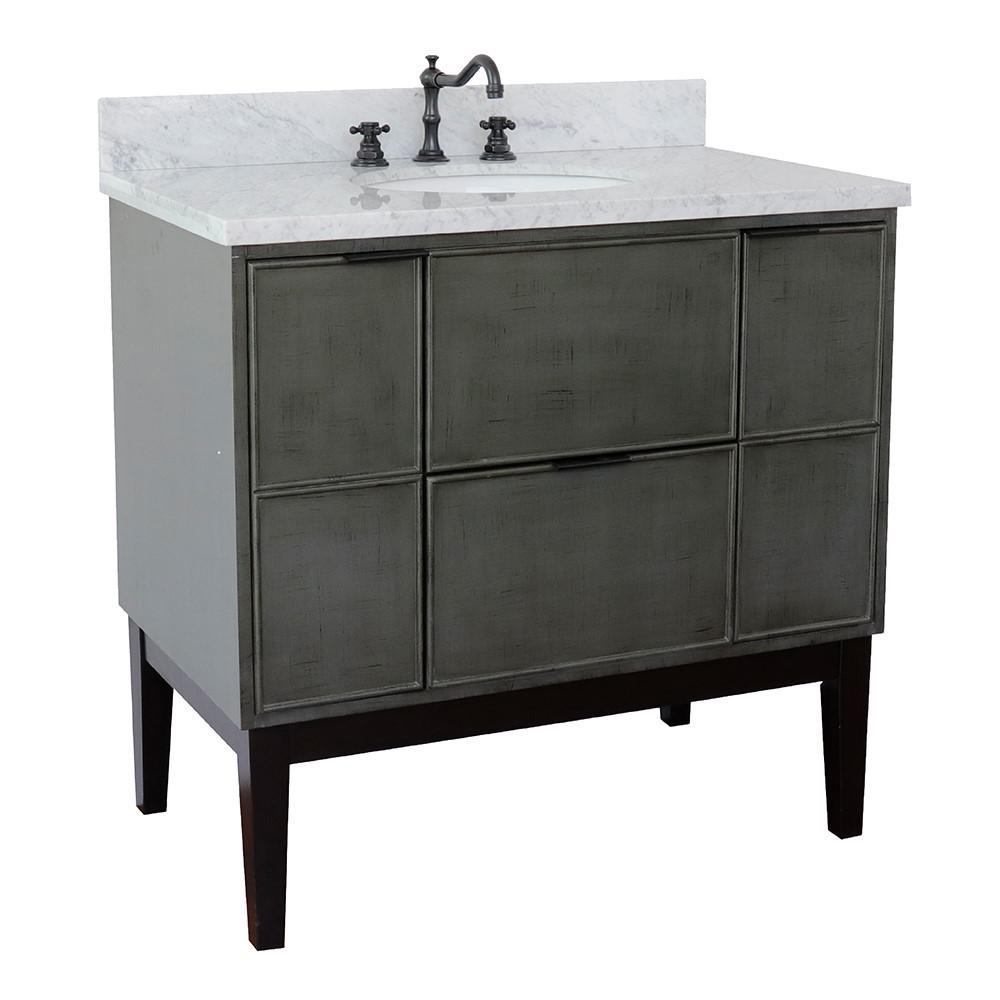 37 Single vanity in Linen Gray finish with White Carrara top and oval sink. Picture 3