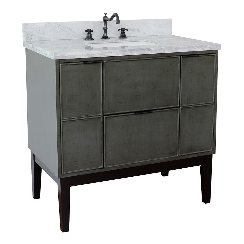 37 Single vanity in Linen Gray finish with White Carrara top and rectangle sink. Picture 3