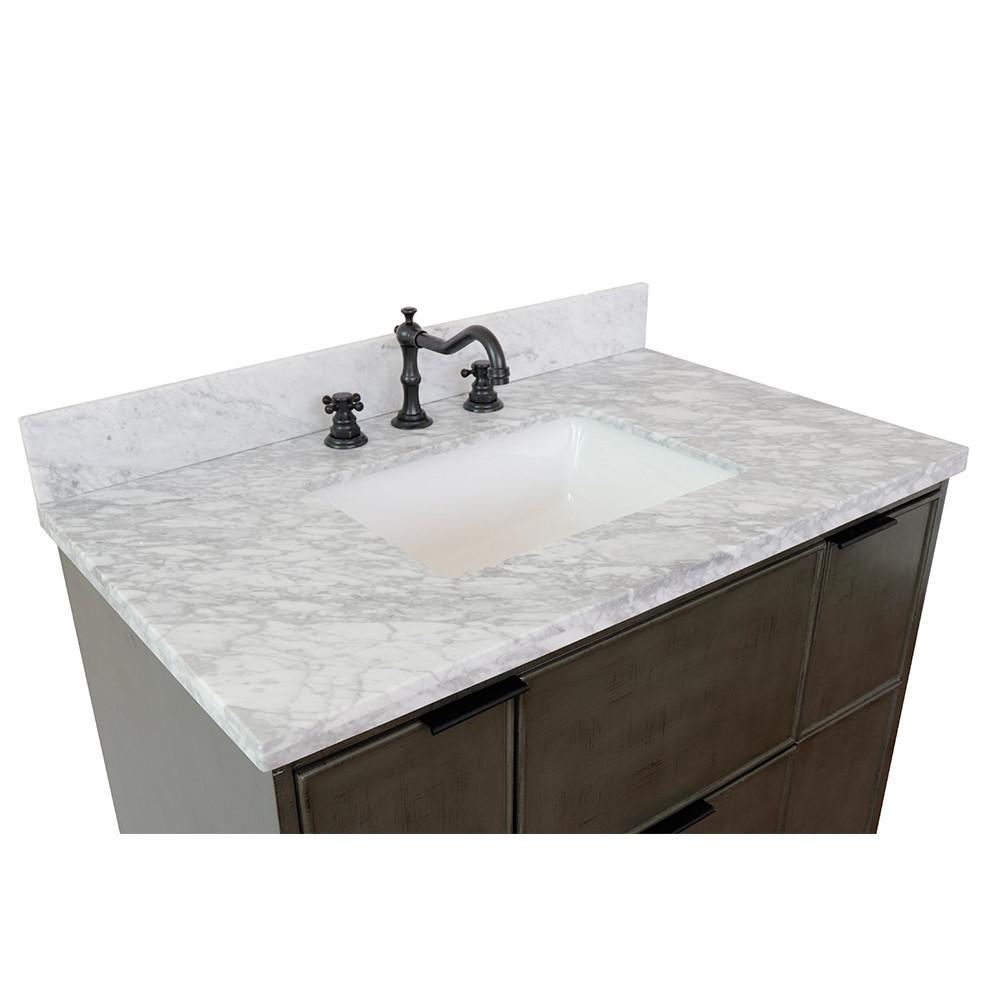37 Single vanity in Linen Gray finish with White Carrara top and rectangle sink. Picture 9
