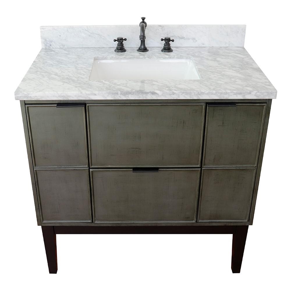 37 Single vanity in Linen Gray finish with White Carrara top and rectangle sink. Picture 12