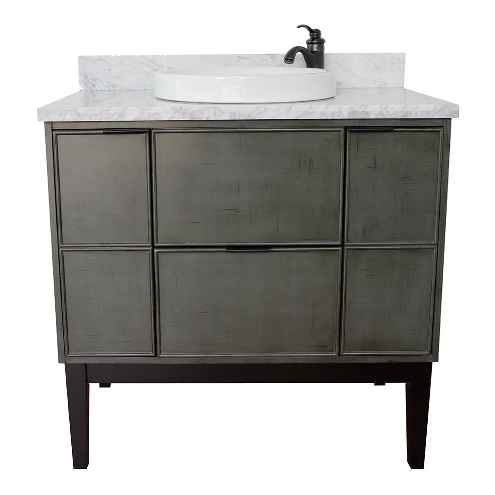 37 Single vanity in Linen Gray finish with White Carrara top and rectangle sink. Picture 22