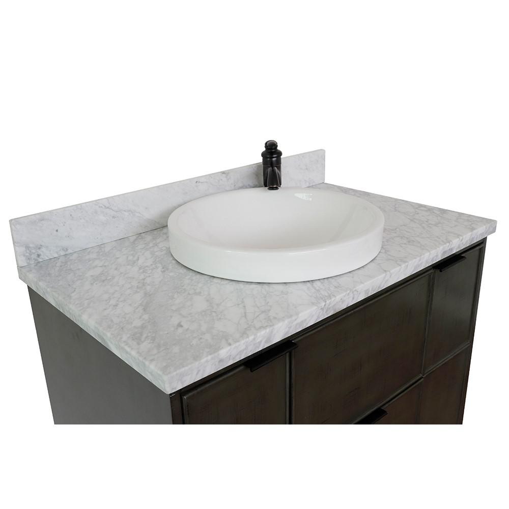 37 Single vanity in Linen Gray finish with White Carrara top and rectangle sink. Picture 23