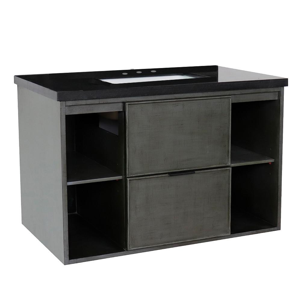 Single wall mount vanity in Linen Gray with Black Galaxy top and rectangle sink. Picture 13