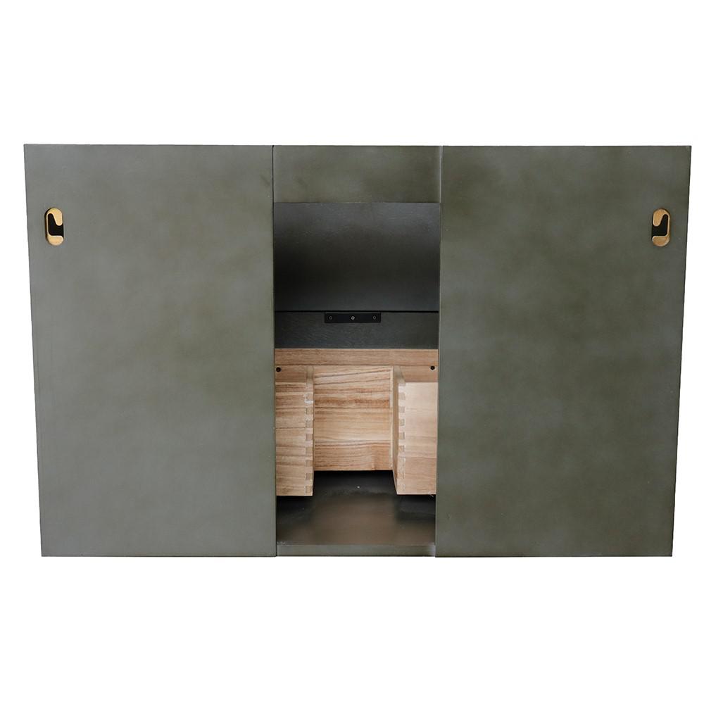 Single wall mount vanity in Linen Gray with Black Galaxy top and rectangle sink. Picture 8