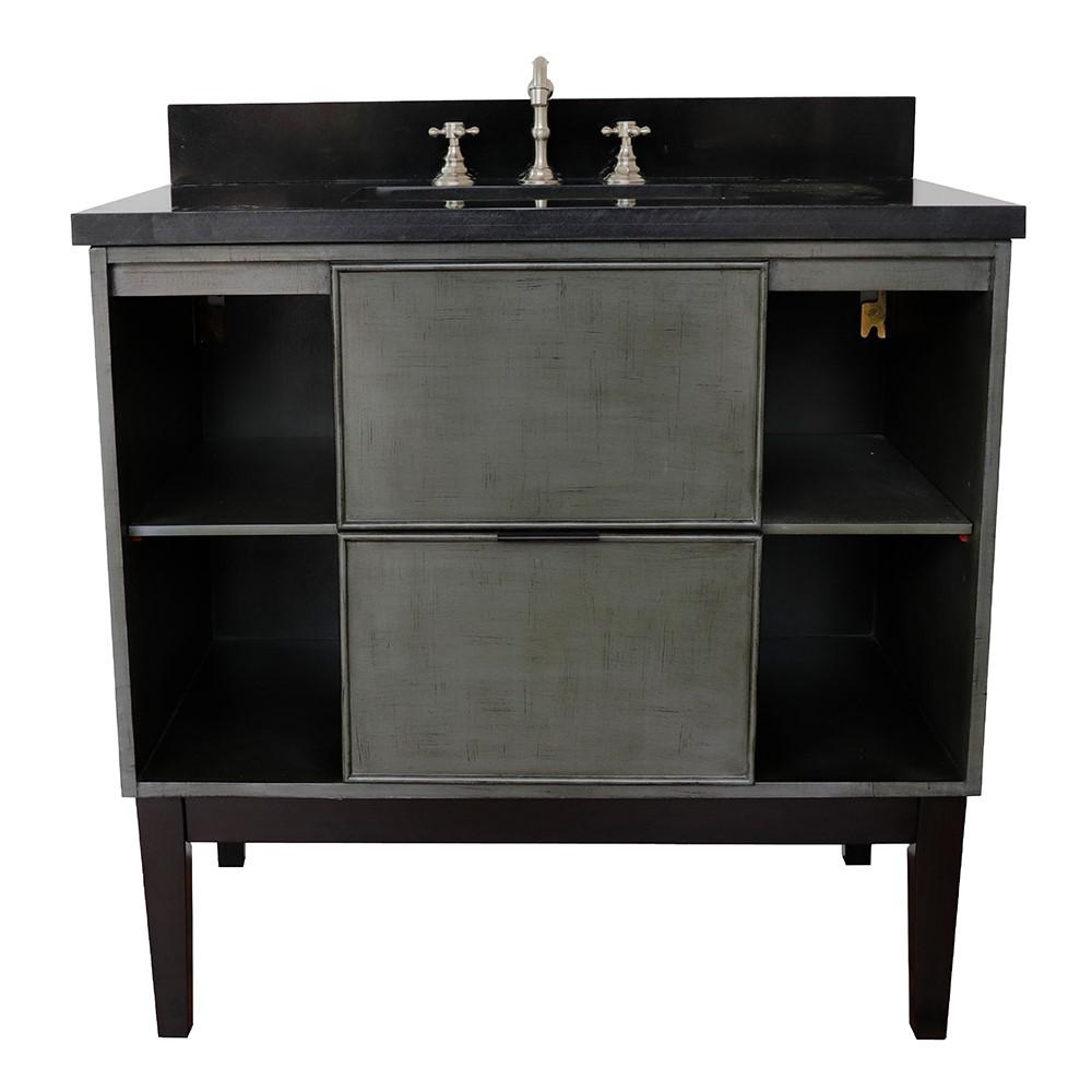 37 Single vanity in Linen Gray finish with Black Galaxy top and rectangle sink. Picture 6