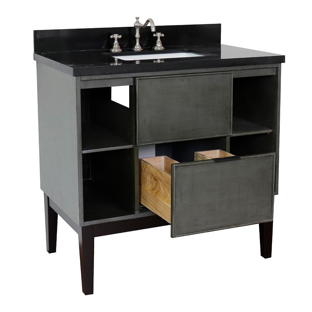 37 Single vanity in Linen Gray finish with Black Galaxy top and rectangle sink. Picture 8