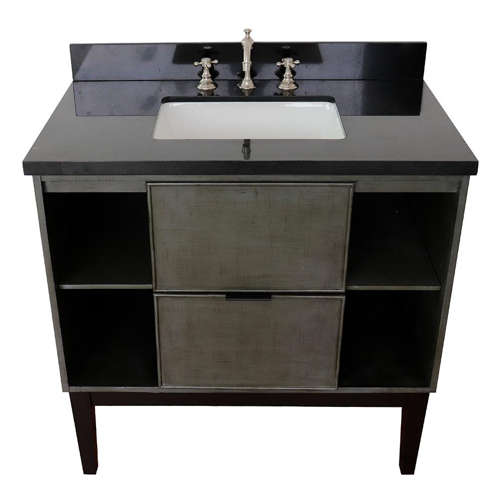 37 Single vanity in Linen Gray finish with Black Galaxy top and rectangle sink. Picture 10