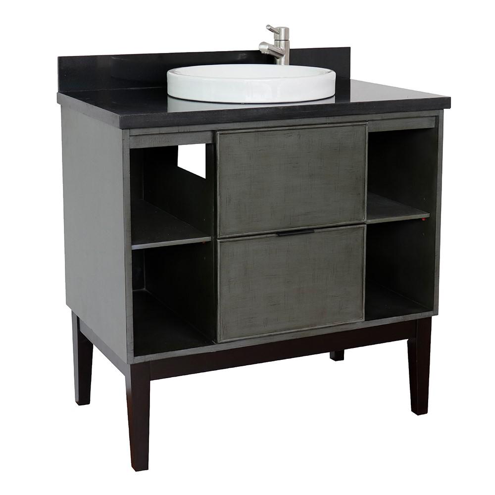 37 Single vanity in Linen Gray finish with Black Galaxy top and rectangle sink. Picture 15