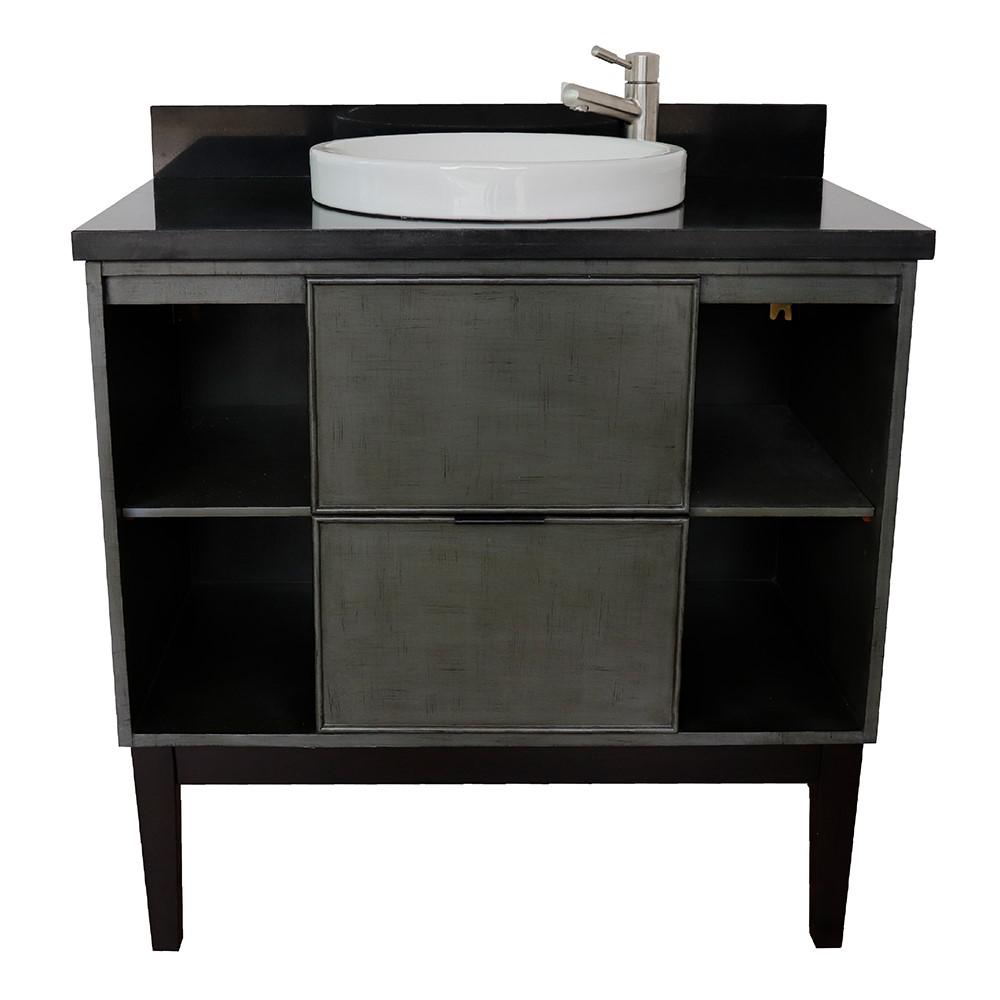 37 Single vanity in Linen Gray finish with Black Galaxy top and rectangle sink. Picture 17