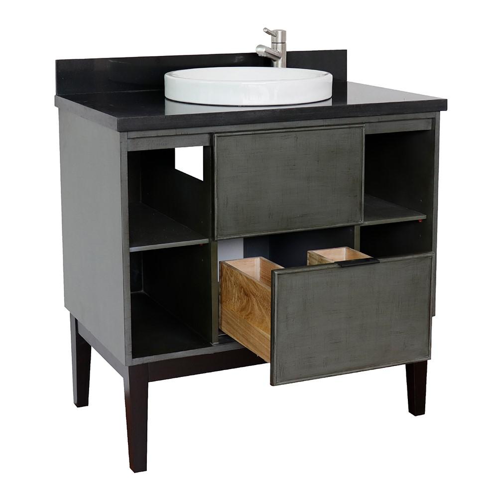 37 Single vanity in Linen Gray finish with Black Galaxy top and rectangle sink. Picture 19