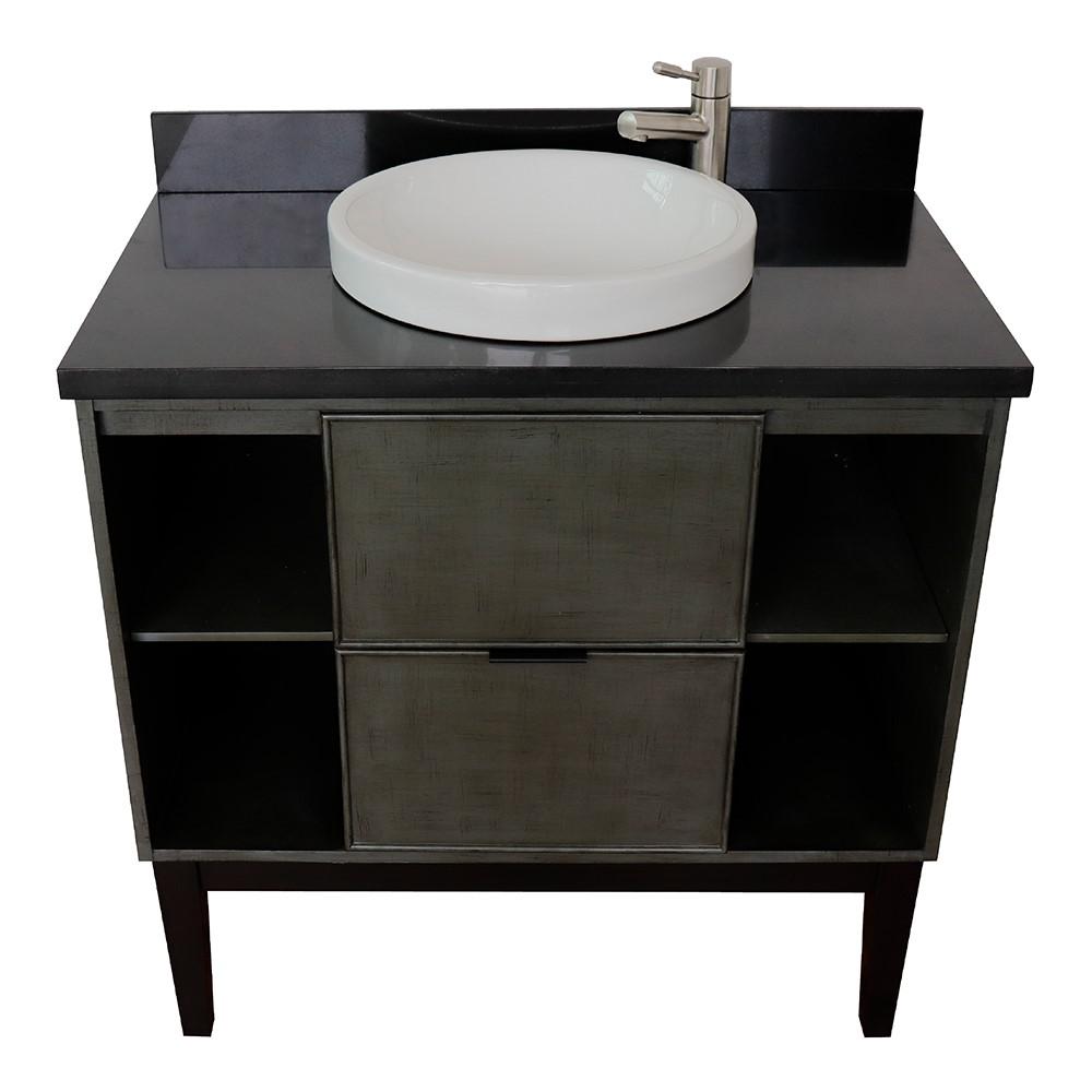37 Single vanity in Linen Gray finish with Black Galaxy top and rectangle sink. Picture 21