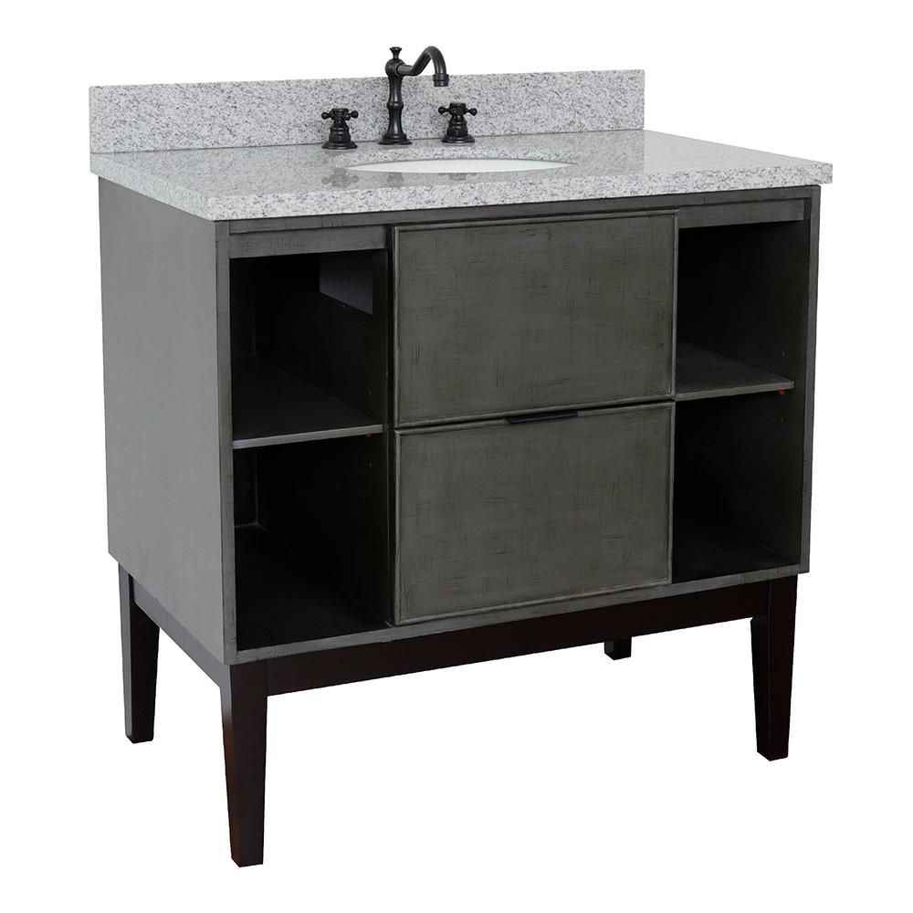 37 Single vanity in Linen Gray finish with Gray granite top and oval sink. Picture 3