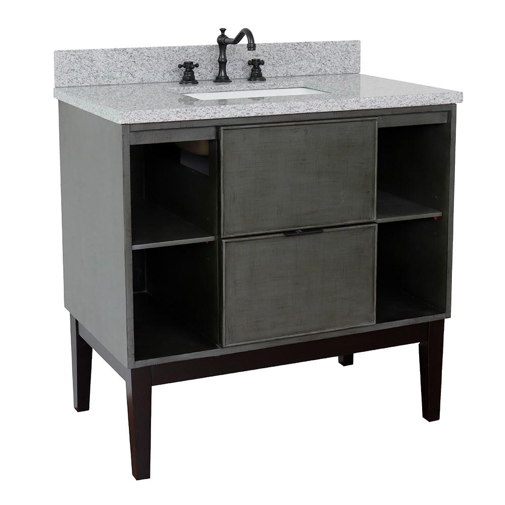 37 Single vanity in Linen Gray finish with Gray granite top and rectangle sink. Picture 3